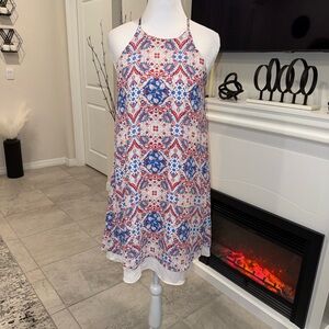 3 x 20$ Pink Rose Multicolor Tile-Print Halter Dress Size S